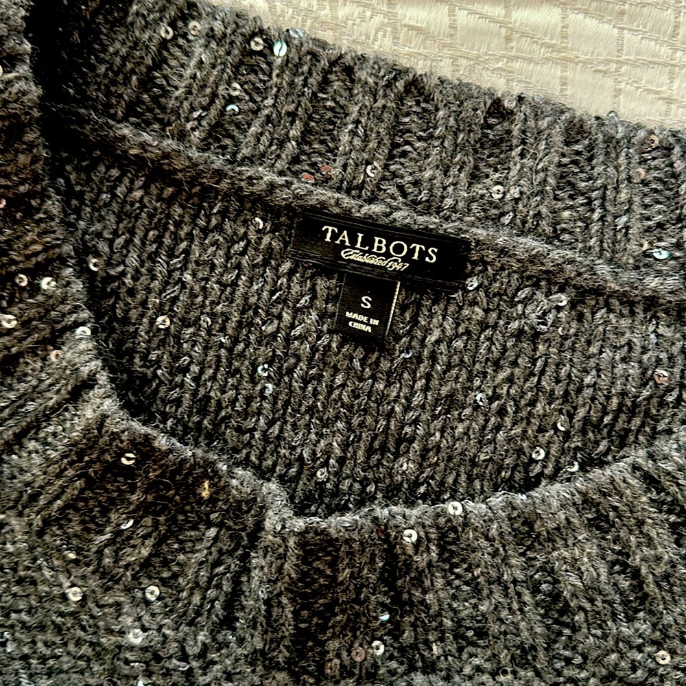 Talbots Grey Sweater With Tiny Sequins, Size Small - image 2